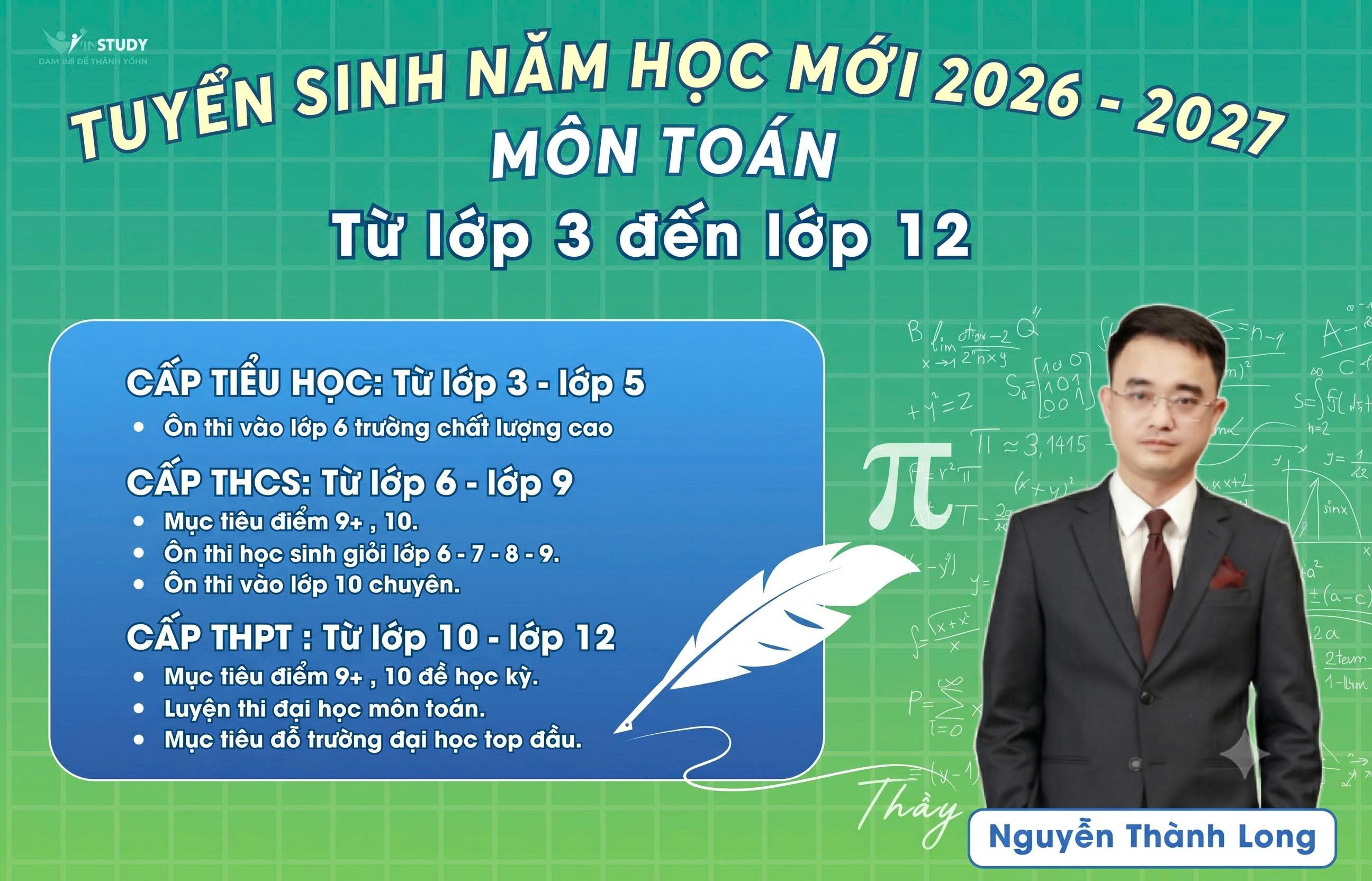 THÔNG TIN TUYỂN SINH CÁC LỚP  TOÁN TRỰC TUYẾN NĂM HỌC 2025 - 2026 DÀNH CHO HỌC SINH TỪ LỚP 3 ĐẾN LỚP 12
